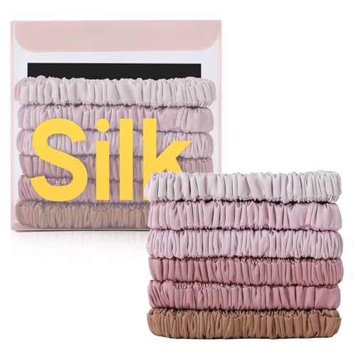 6Pcs Silk Hair Ties 100% Pure Mulberry Silk Scrunchies for Women Girls | No Hair Crease, Anti Frizz, Gentle Hold, No Damage, Color 13 - color: Color 13