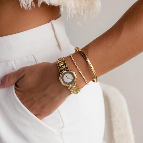 Bangle Bracelets for Women, Dainty Delicate Stacking CZ Diamond Bracelet, 18K Gold Plated Silver, Gold Jewelry, Mother’s Day Gifts for Mom - style: 03-Gold Classic Bangle