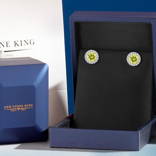 Gem Stone King 14K White Gold 6MM Round Gemstone Birthstone Stud Earrings with Removable Jackets and Lab Grown Diamond Accents | Gold Earrings For Women | Fine Jewelry Gift for Her Mom Women Wife - color: Canary Mystic Topaz