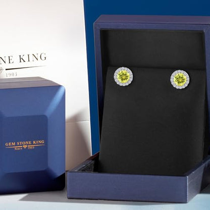 Gem Stone King 14K White Gold 6MM Round Gemstone Birthstone Stud Earrings with Removable Jackets and Lab Grown Diamond Accents | Gold Earrings For Women | Fine Jewelry Gift for Her Mom Women Wife - color: Canary Mystic Topaz
