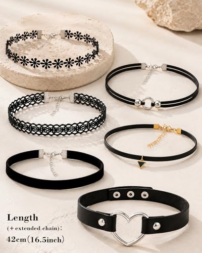 Ronglry 3pcs Black Choker Necklace for Women Black Velvet Choker Set Layered Black Choker Necklaces Classic Chokers for Women Adjustable Gothic Lace Black Collar Necklace for Party Cosplay Christmas Birthday Jewelry Gifts - color: 6pcs goth