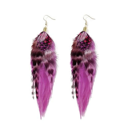 Bohemian Feather Dangle Earrings for Women with Shell Beads Long Tassel Design Drop Earrings - style: Style-Purple