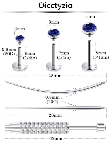 F136 Titanium 20/18/16g Flatback Earrings Nose Lip Rings Jewelry - color: Blue, size: 20g