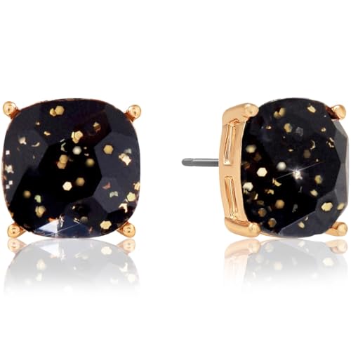 Large Square Stud Earrings for Women - Big Sparkly Rhinestone Studs | Plated in Gold Tone or Silver Tone, Hypoallergenic and Safe for Sensitive Ears - color: Black Glitter