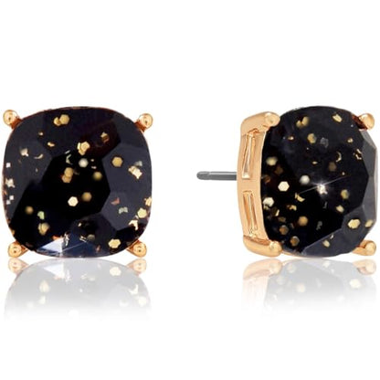Large Square Stud Earrings for Women - Big Sparkly Rhinestone Studs | Plated in Gold Tone or Silver Tone, Hypoallergenic and Safe for Sensitive Ears - color: Black Glitter