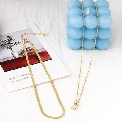 NECOCY Layered Gold Necklaces for Women Dainty Chokers Necklace Silmple Stackable Cubic Zirconia Necklace Non Tarnish Vacation Jewelry Trendy Gifts for Women - style: five cz drop necklace