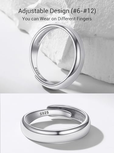 PROSILVER 925 Sterling Silver Adjustable Open Ring for Women, Solid Sterling Silver Stackable Ring, knuckle Finger Ring, Pinky Ring, Come with Box - style: 04 4.5mm Band Ring