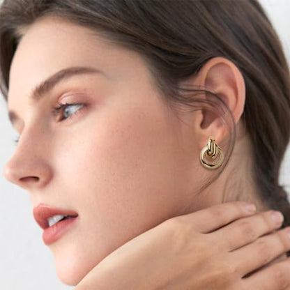 Jean Beau Chunky Gold Stud Earrings for Women Trendy Gold Plated Dangle Drop Prom Birthday Fashion Office Jewelry Gift - color: Knot