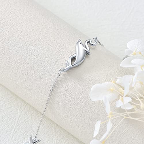 925 Sterling Silver Anklet Foot Bracelet with Crystal from Austria, Anklet Jewelry Gifts for Women 11 Inch Adjustable - style: A-Dolphin Anklet