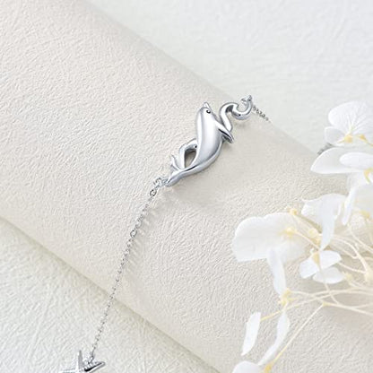925 Sterling Silver Anklet Foot Bracelet with Crystal from Austria, Anklet Jewelry Gifts for Women 11 Inch Adjustable - style: A-Dolphin Anklet