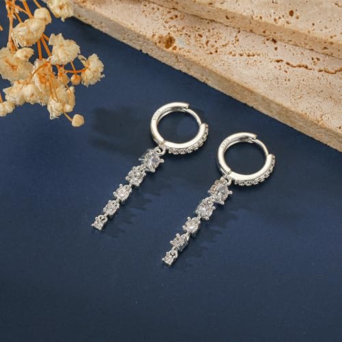 Lunvky 14K Gold Plated Dangle Earrings for Women Dainty Silver Drop Earring Trendy Long Dangling Wedding Bridesmaid Hoop Diamond Crystal Cute Earring Prom Jewelry Birthday Gifts - color: C-1 pair hoop silver