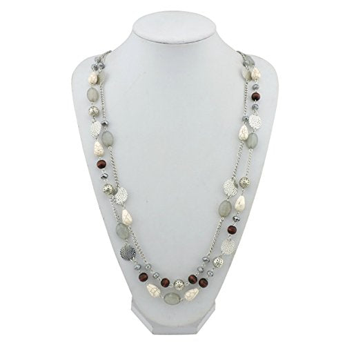 Bocar Long Necklaces for Women Trendy, Boho Layered Crystal Beaded Collar Necklaces for Women, Fashion Statement Necklaces Jewelry - color: Grey