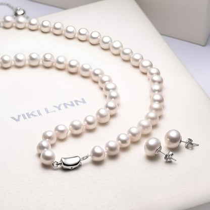 Freshwater Cultured Pearl Necklace Set Includes Stunning Bracelet and Stud Earrings Jewelry for Women Gift for Mother's Day, Anniversary, Birthday, Wedding - size: 18-inch Pearl Jewelry Set