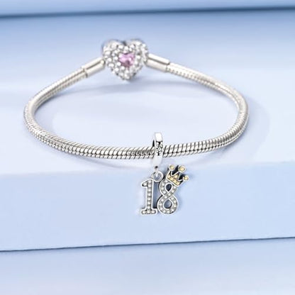Hapour 925 Sterling Silver Charms for Bracelet Necklace Dangle Pendant Bead | Bear Charm, Elephant Zebra Cat Dream catcher Family Birthday European Jewelry Charm, For Women Mom - color: Silver CZ 18-shaped
