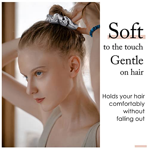 OLESILK 100% Mulberry Silk-Scrunchies for Hair Sleep, Women Grils Silk Hair Ties for Frizz & Breakage Curly Hair, No Damage, Elastics Ponytail Holder, 3 Pack - color: 3pcs, Black-Light Champagne-Grey