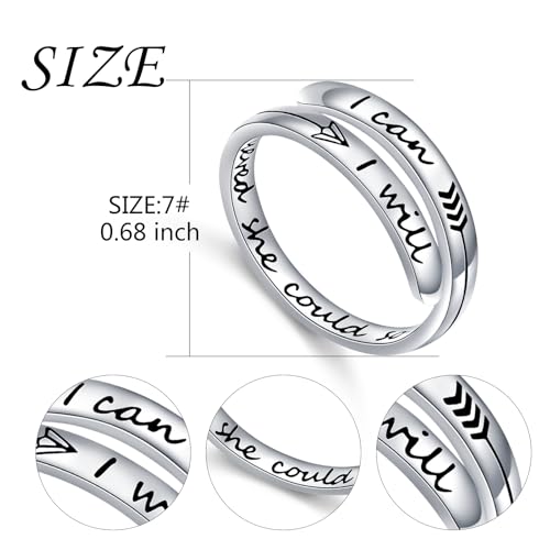 Ladytree Adjustable Inspirational Rings 925 Sterling Silver Stacking Wrap Spiral Twist Statement Band Encouragement Birthday Gift for Women Men - style: She believed she could so she did ，I can I will