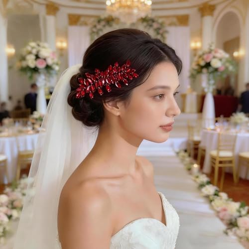 Bridal Crystal Wedding Hair Comb Decorative Rhinestone Headpiece Bride Wedding Hair Side Combs Accessories Red - color: Red