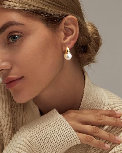 Chunky Gold Hoop Earrings for Women Non Tarnish, 14k Gold Plated Thick Triple Hoop Earrings Hypoallergenic Trendy Hoops Dainty Jewelry Gifts for Women - style: Drop Pear Hoop