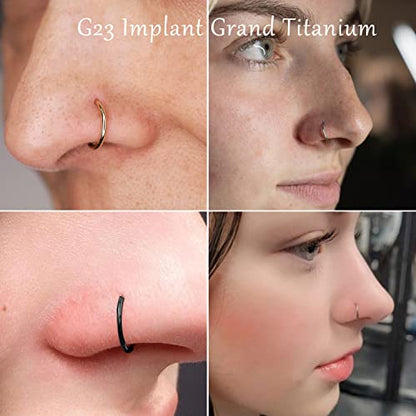 VOJO G23 Titanium 20G Nose Rings Hoops L Shaped Screw Nose Studs Diamond Small Piercing Jewelry for Women Men - color: D Nose Hoop Gold,20G 8mm+10mm