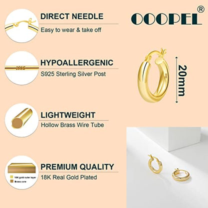 4mm Thick Gold Chunky Earrings Steling Silver Post Hoops Earrings For Women Hollow Tube Hoops Earrings Thick Gold Hoop Earrings Hypoallergenic Lightweight Gold Hoop Large Earrings 20/30/40/50/60MM - color: Gold,20mm