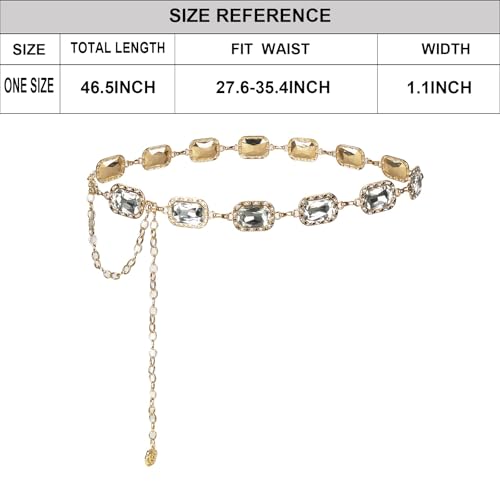 ILuvatar Green Glass Diamond Chain Belt - Metal Women's Western Style Dress Belt - color: Gold-s-white