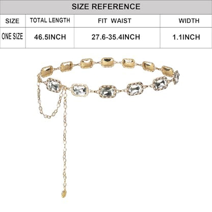 ILuvatar Green Glass Diamond Chain Belt - Metal Women's Western Style Dress Belt - color: Gold-s-white