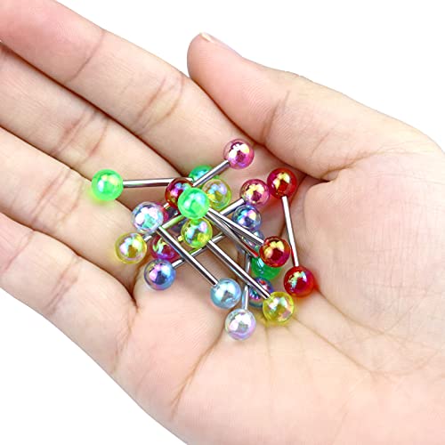 12/16/24Pcs Tongue Rings for Women Candy Color Ball Tongue Nipple Piercing 14G Surgical Steel Barbell Tongue Retainer Body Jewelry Bar Length 16mm - style: Style1-12Pack