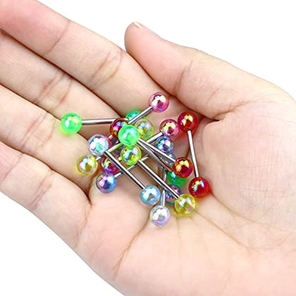 12/16/24Pcs Tongue Rings for Women Candy Color Ball Tongue Nipple Piercing 14G Surgical Steel Barbell Tongue Retainer Body Jewelry Bar Length 16mm - style: Style1-12Pack