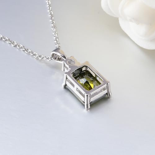 CiNily Rectangular Crystal Necklace for Women Trendy, Pendant Necklace with Chain 14K White Gold | Gold Plated Multicolor Birthstone Pendant Necklaces Boho Jewelry for Christmas Birthday Wedding - color: Silver-Olive Green cz