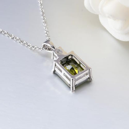 CiNily Rectangular Crystal Necklace for Women Trendy, Pendant Necklace with Chain 14K White Gold | Gold Plated Multicolor Birthstone Pendant Necklaces Boho Jewelry for Christmas Birthday Wedding - color: Silver-Olive Green cz