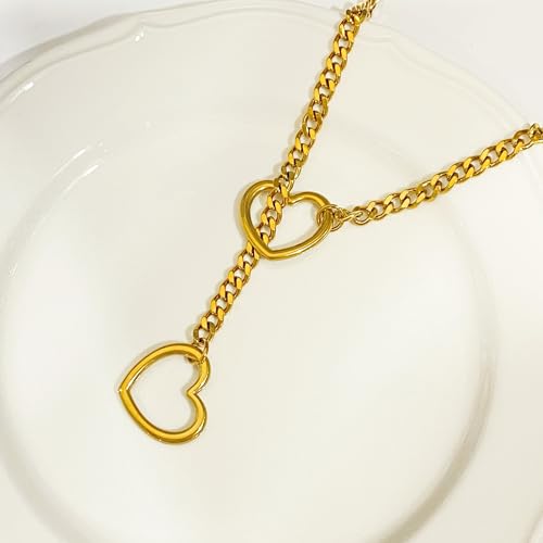 Artmiss Heart Slip Chain Necklace Cuban Long Chain Affection Link Necklace Submissive Collar Chokers for Women - color: Gold
