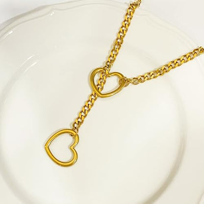 Artmiss Heart Slip Chain Necklace Cuban Long Chain Affection Link Necklace Submissive Collar Chokers for Women - color: Gold