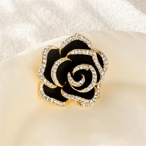 coadipress 4 Pcs Camellia Flower Brooch Pin for Women Ladies Crystal Rhinestone Black Red Floral Brooches Dress Clothing Accessory Wedding Party Birthday Jewelry - color: Black