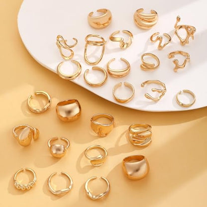 Chunky Gold Rings for Women Rhinestone Stackable Knuckle Ring Set Open Adjustable Statement Ring Set Dainty Crown Cross Midi Rings Fashion Jewelry Gift for Women - color: Gold6