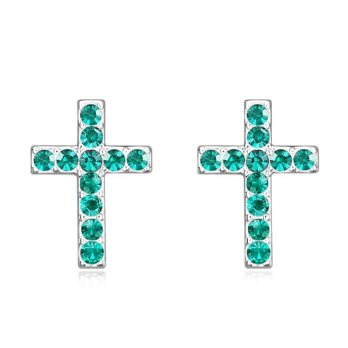 Cross Stud Earrings for Women,Initial Letter Cross Earrings Gifts Jewelry for Women - color: 05-May-Green