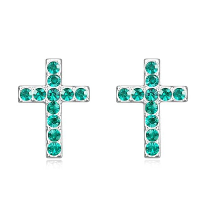 Cross Stud Earrings for Women,Initial Letter Cross Earrings Gifts Jewelry for Women - color: 05-May-Green