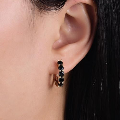 Evabelle Gold Hoop Earrings for Women 14K Real Gold Plated Cubic Zirconia Diamond Hoop Earrings Huggie Hoop Earring Women Earrings Earring for Men 925 Sterling Silver Post Hypoallergenic - color: Hoops 07-Black and Gold