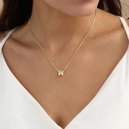 14K Gold Plated Bubble Letter Necklace, Tarnish Free and Waterproof Dainty Initial Necklace for Women, Trendy Personalized Gold Jewelry Gift for Her - color: Gold, style: H