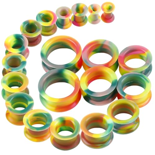 20Pcs Silicone Ear Gauges 2G-25mm Flexible Ear Tunnels Gauges Soft Expander Stretching Ear Plugs Tunnels Black Earring Piercings Jewelry for Men Women - color: Thick Five-color powder Silicone