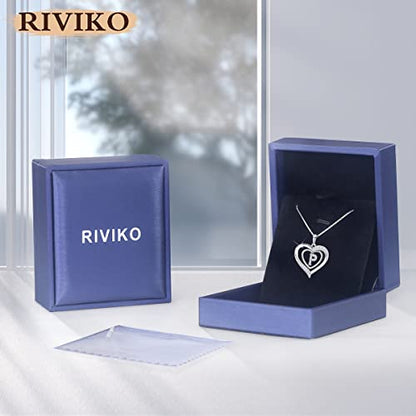 RIVIKO Heart Initial Necklace for Women, 925 Sterling Silver Letter Pendant,Personalized Charm Alphabet Jewelry Valentines Mother's Day Anniversary Christmas Birthday Gifts for Women Her Mom Wife - color: Letter-P
