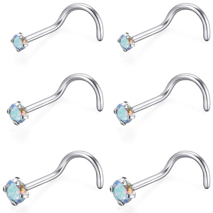 18G 20G 22G Stainless Surgical Steel Titanium Nose Rings Studs for Women L Shaped Nose Rings Screw Nose Studs Nostrial Piercing Jewelry for Women Men Silver Gold Black - style: 22G/AB CZ/Screw/Titanium