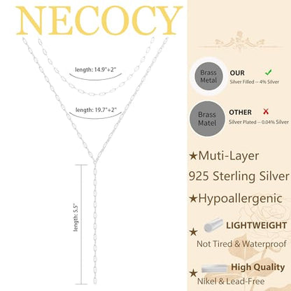 NECOCY 14k Gold Plated Lariat Necklaces for Women, Dainty Long Layered Chain Necklace Trendy Y-Shaped Pendant Necklace Statement Charm Jewelry for Women Gift - style: silver sty4