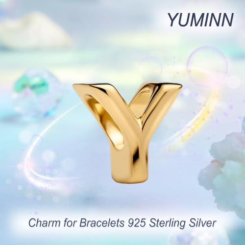 Gold Letter Charms A-Z for Bracelets 925 Sterling Silver Alphabet Initial Charms Beads Jewelry Gifts for Women - color: Y