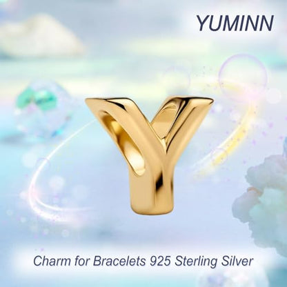Gold Letter Charms A-Z for Bracelets 925 Sterling Silver Alphabet Initial Charms Beads Jewelry Gifts for Women - color: Y