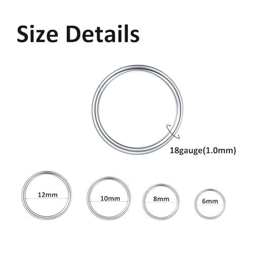 4/8Pcs 20G 18G 16G Nose Rings Hoops Surgical Steel | Nose Seamless Hinged Clicker Segment Septum Lip Rings Conch Tragus Cartilage Daith Rook Piercing Jewelry 6mm 8mm 10mm 12mm - color: Silver&Black, size: 18G*(6/8/10/12mm)-8pcs