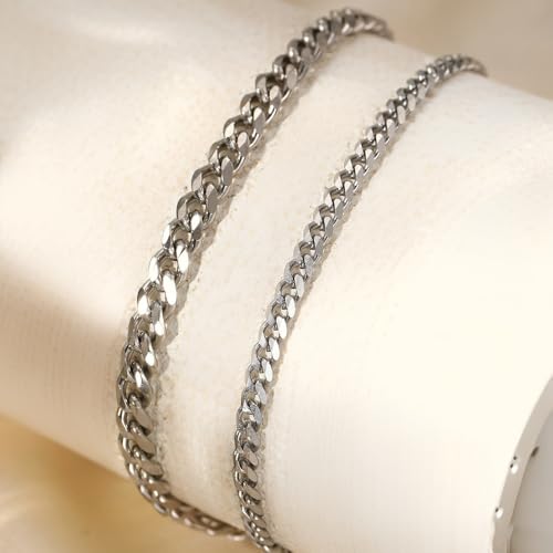 Ankle Bracelets For Women Waterproof Adjustable Ankles 18KGold Plated Dainty Trendy Layered Cuban Link Chain Anklets Set Beach Jewelry - color: silver
