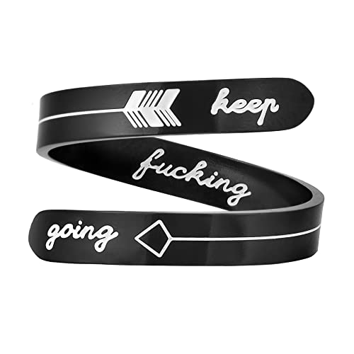 Opening Black Keep Going ring Stainless Steel Adjustable Never give up Jewelry Inspirational Opening Stacking Cute Hiphop Band - style: Keep Going