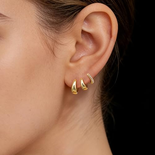 HILXURY 6 Pairs Small Gold Huggie Hoop Earrings for Women, 14K Gold Plated Cartilage Piercings Hoop Earrings Hypoallergenic, Trendy Lightweight Chunky Hoops Set for Women Gifts. - color: E- Gold