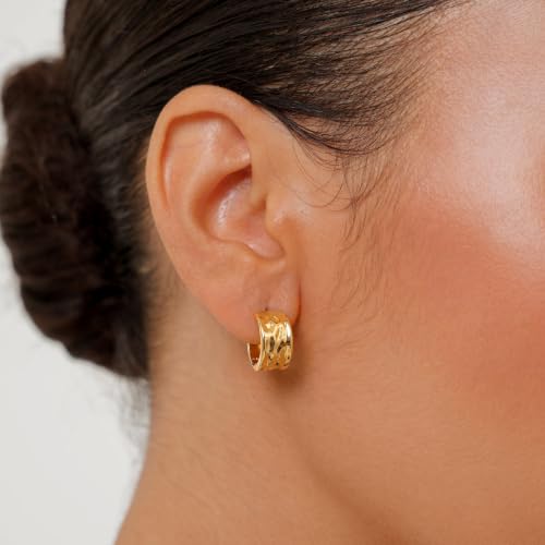 Robaice Chunky Huggie Earring for Women，14K Gold Plated Hoop Earrings | Gold Huggie 925 Sterling Silver Post Earrings, Statement Trendy Hoop Earring，Fashion Lightweight Jewelry Gifts for Women - color: Gold-E