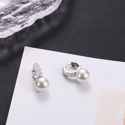 Pearl Earrings for Women 14K Gold Plated Hypoallergenic Pearl Earrings 5A Cubic Zirconia Dangle Earrings Elegant Jewelry - color: 6-Silver